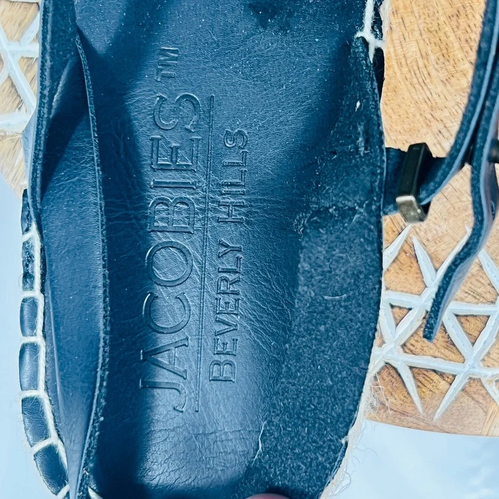 Jacobies Beverly Hills Dante3 Black Leather Strappy Espadrille Sandals Womens 9
